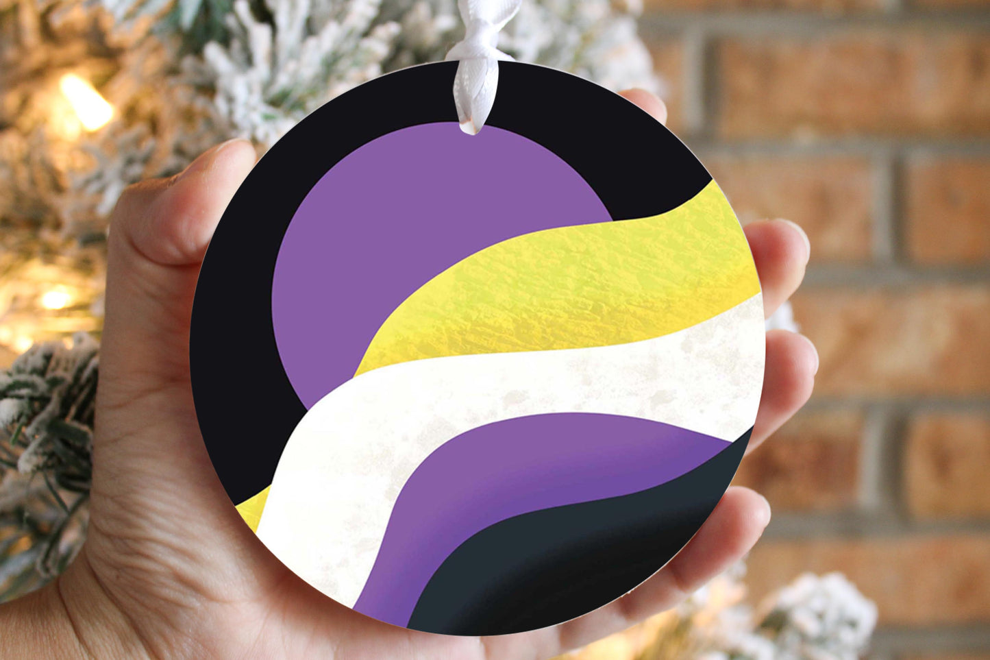 Nonbinary Vintage Pride Moon Waves| Wood Ornament | Eaches | Min 6