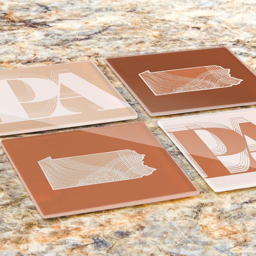 Modern Minimalist Pennsylvania Initials State| Hi-Def Glass Coasters | Set of 4 | Min 2