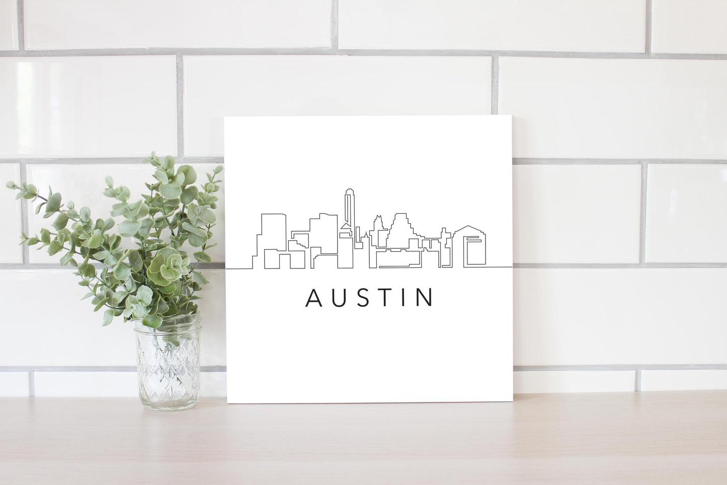 Minimalist B&W Texas Austin Skyline | Wood Sign | Eaches | Min 2