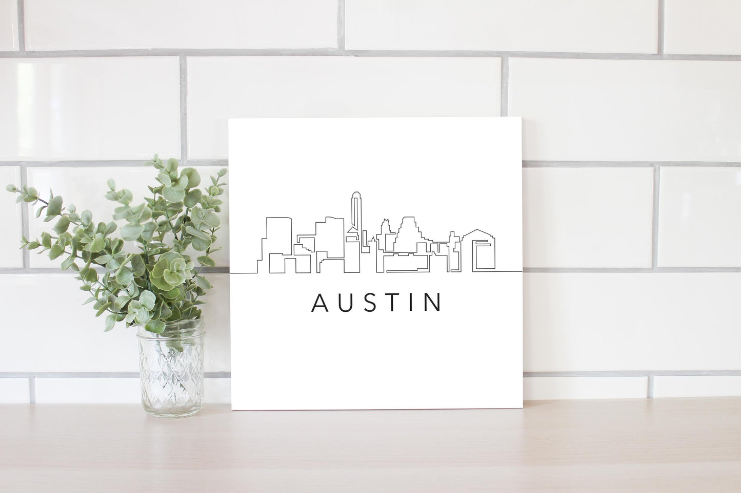 Minimalist B&W Texas Austin Skyline | Wood Sign | Eaches | Min 2