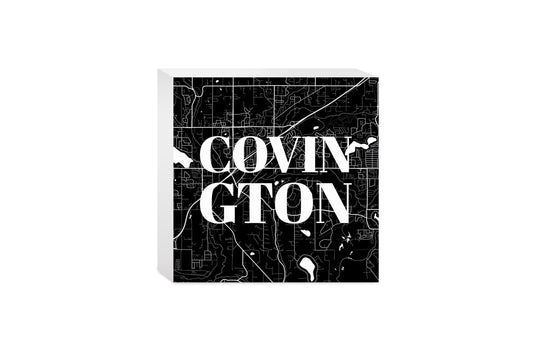 Minimalistic B&W Washington Covington Map | Wood Block | Eaches | Min 4