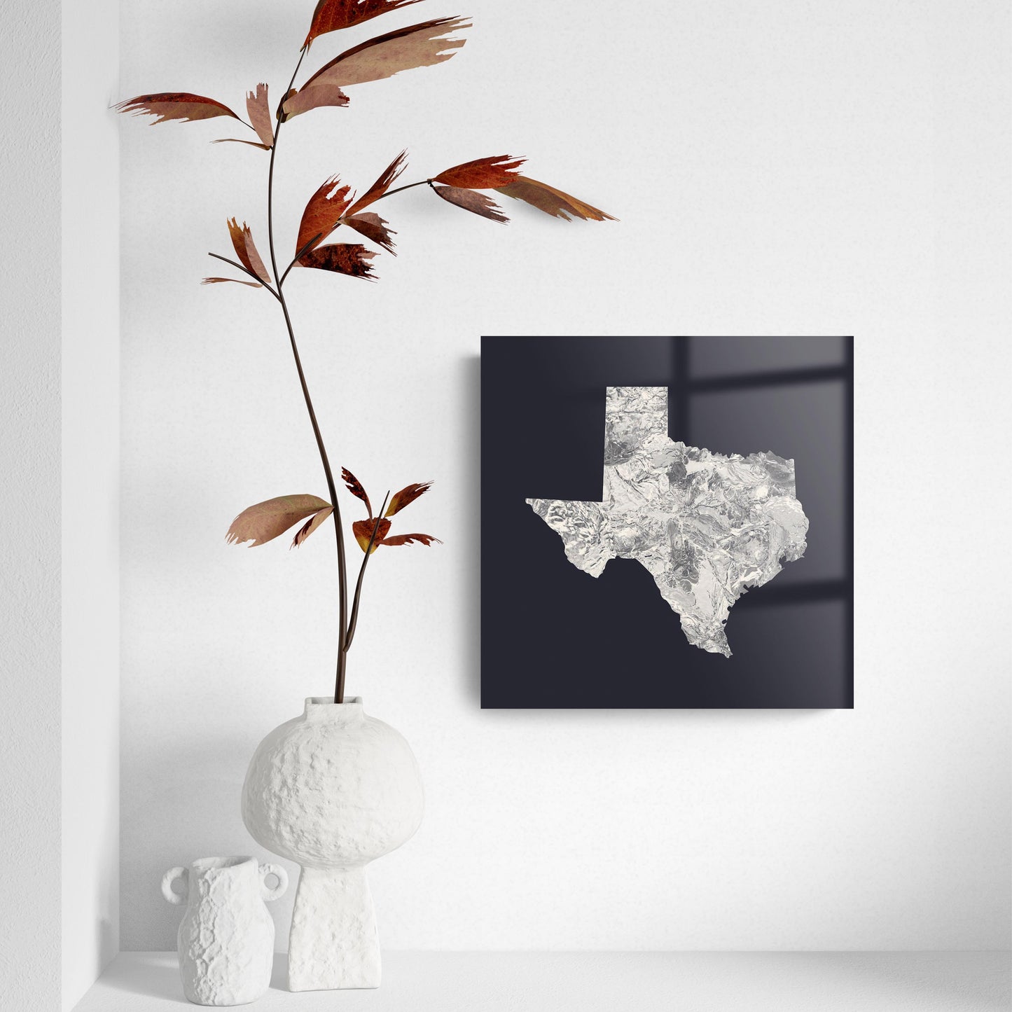 Modern Minimalist Texas Metal State Shape | Hi-Def Glass Art | Eaches | Min 2