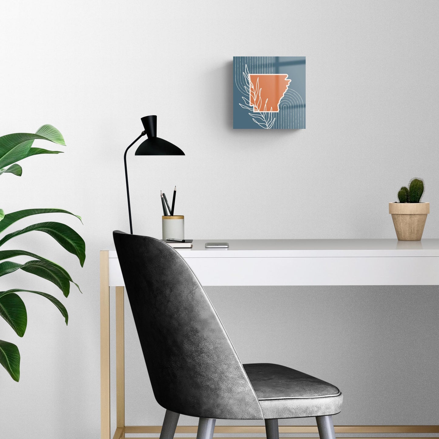 Modern Minimalist Arkansas State Shape With Leaf | Hi-Def Glass Art | Eaches | Min 2