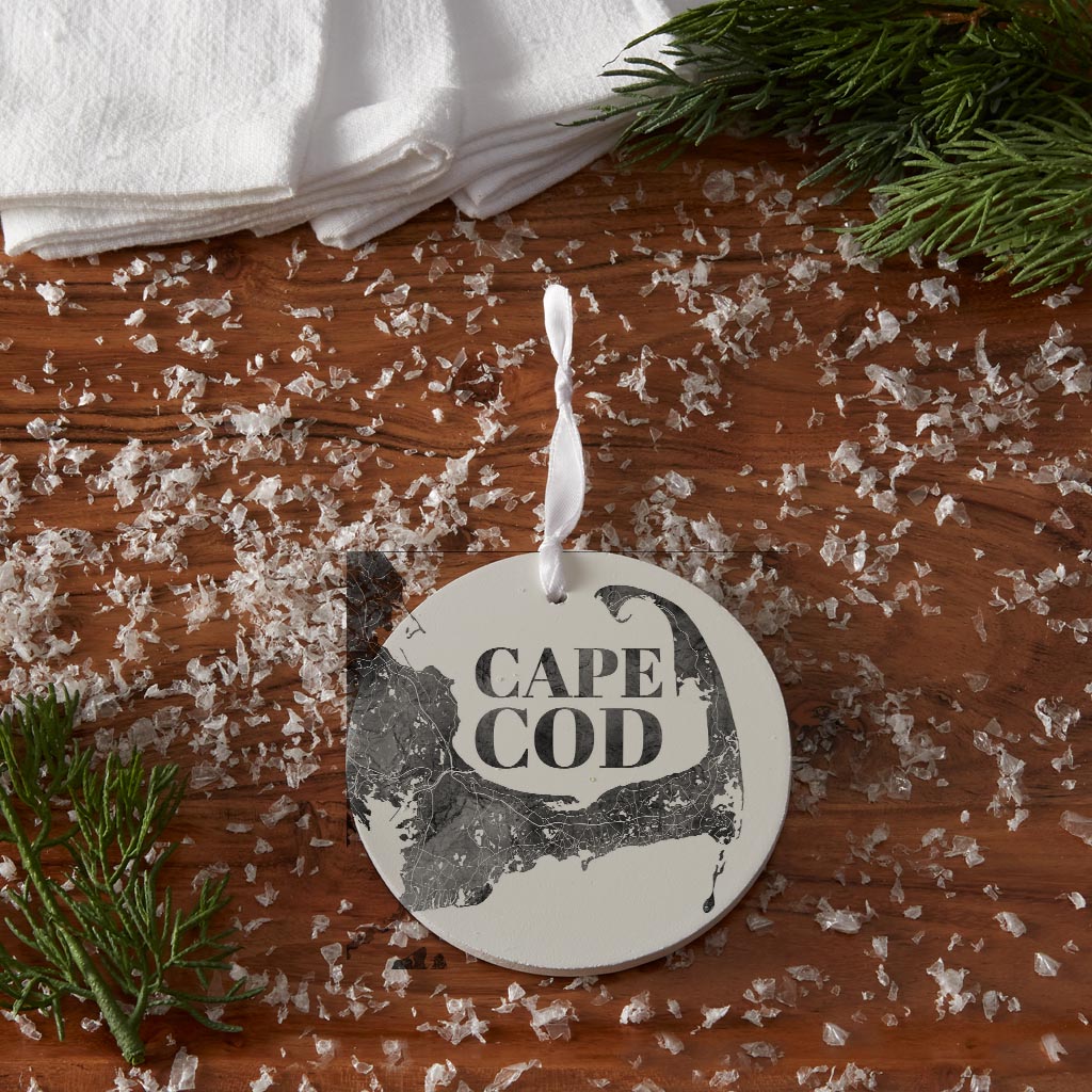 Minimalistic B&W Cape Cod Map | Wood Ornament | Eaches | Min 6