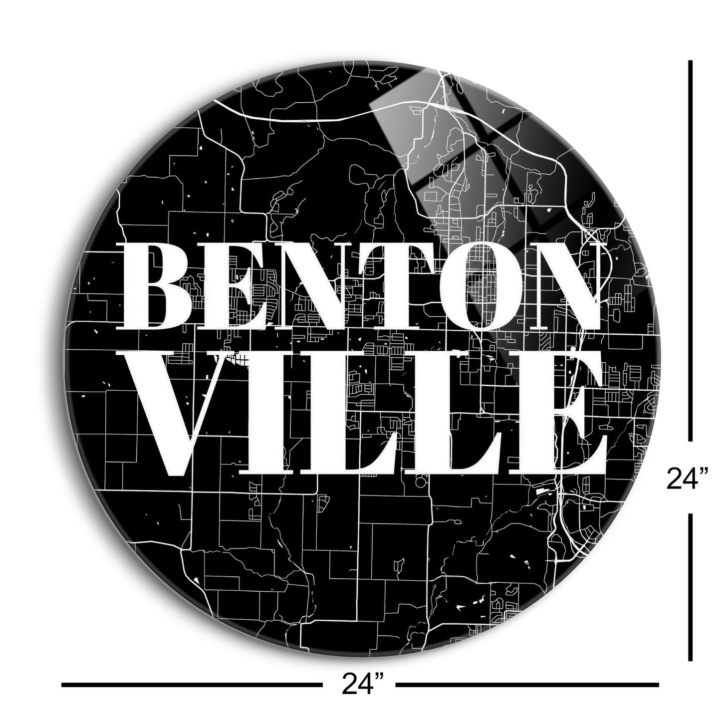 Minimalist B&W Arkansas Bentonville Map | Hi-Def Glass Art | Eaches | Min 1