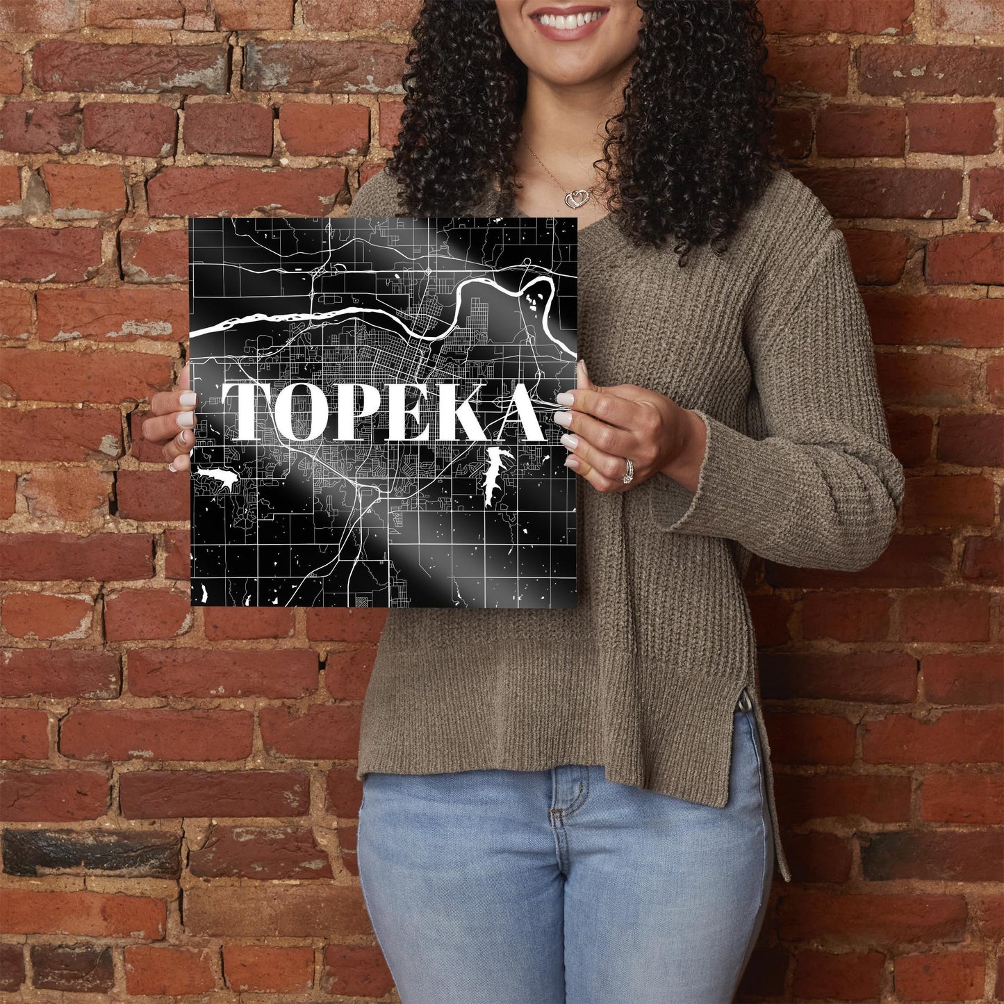 Minimalist B&W Kansas Topeka Map | Hi-Def Glass Art | Eaches | Min 1