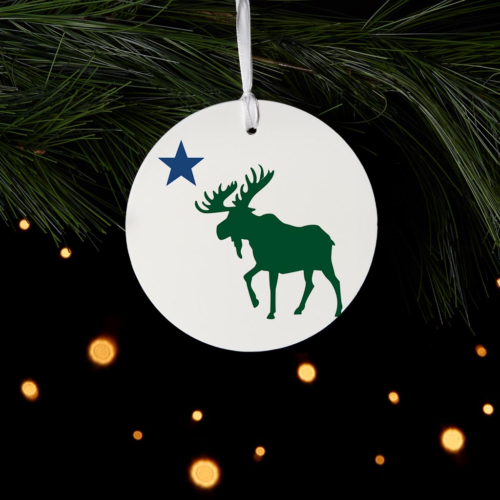 New England Star And Moose | Wood Ornament | Eaches | Min 6