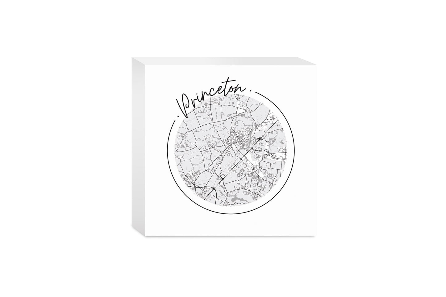 Minimalistic B&W New Jersey Princeton Circle Map | Wood Block | Eaches | Min 4