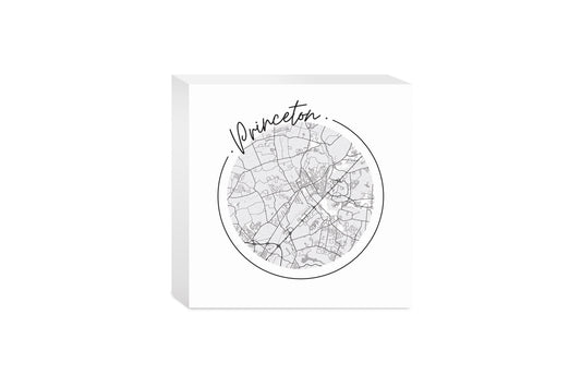 Minimalistic B&W New Jersey Princeton Circle Map | Wood Block | Eaches | Min 4