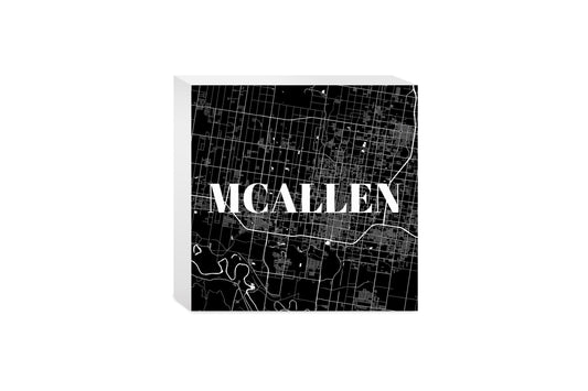 Minimalistic B&W Texas Mcallen Map | Wood Block | Eaches | Min 4