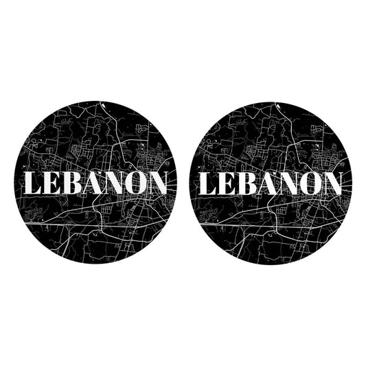 Minimalist B&W Tennessee Lebanon Map | Absorbent Car Coasters | Set of 2 | Min 4