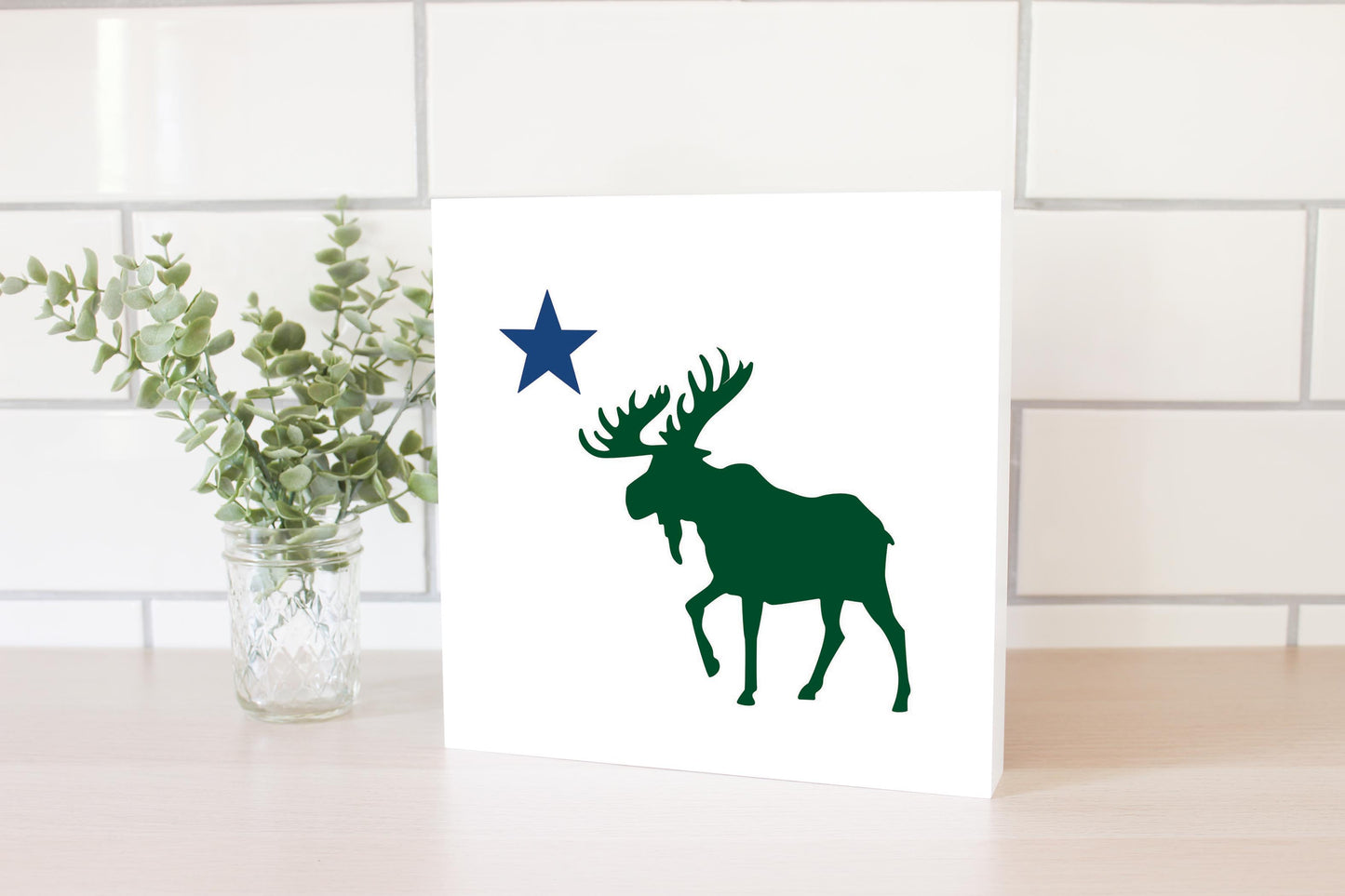 New England Star And Moose | Wood Block | Eaches | Min 2