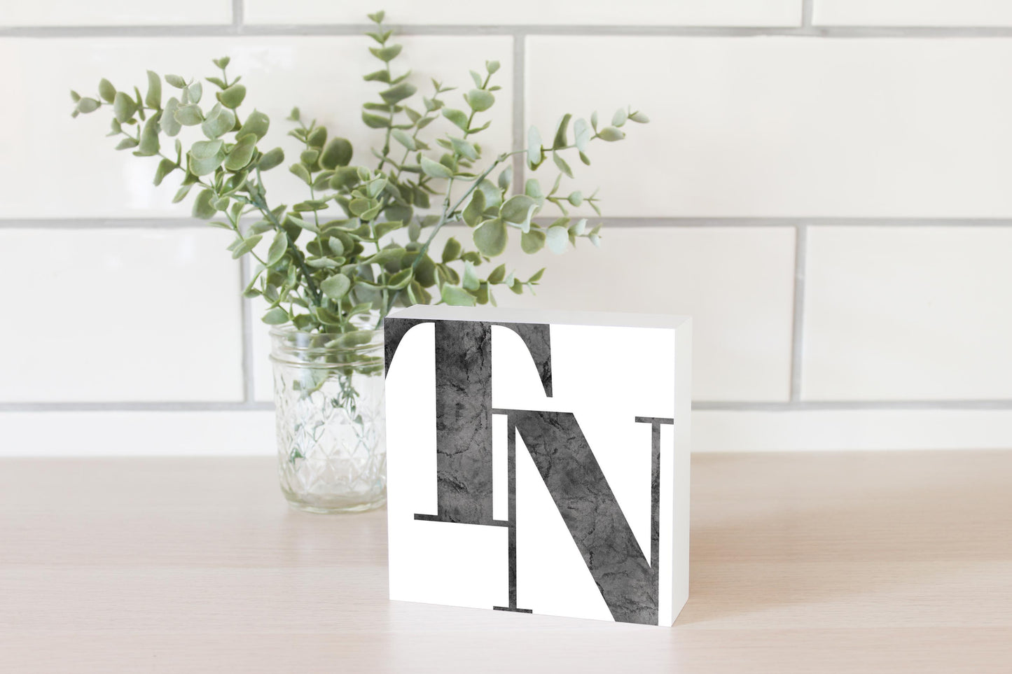 Minimalist B&W Tennessee White Initials | Wood Block | Eaches | Min 4