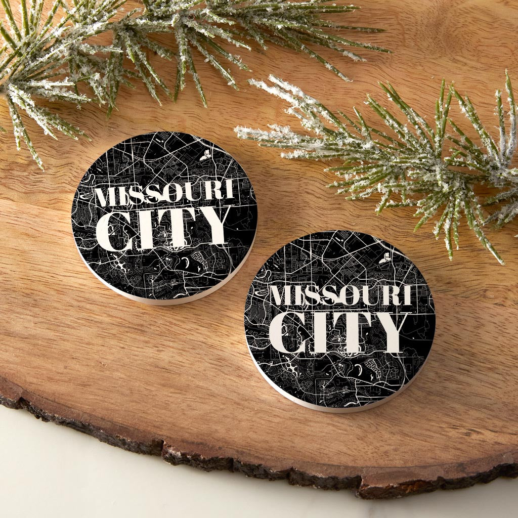 Minimalistic B&W Texas Missouri City Map | Absorbent Car Coasters | Set of 2 | Min 4