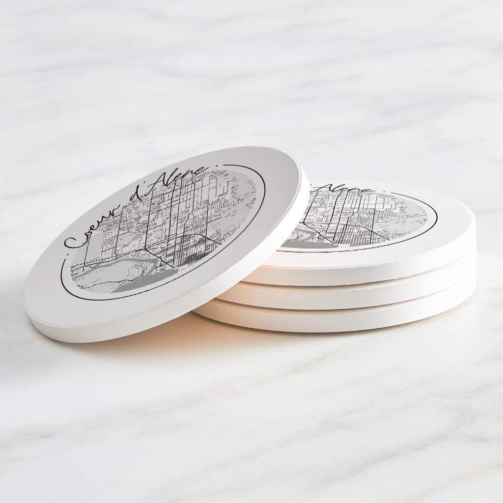 Minimalist B&W Idaho Coeur Dalene Circle Map | Absorbent Coasters | Set of 4 | Min 2