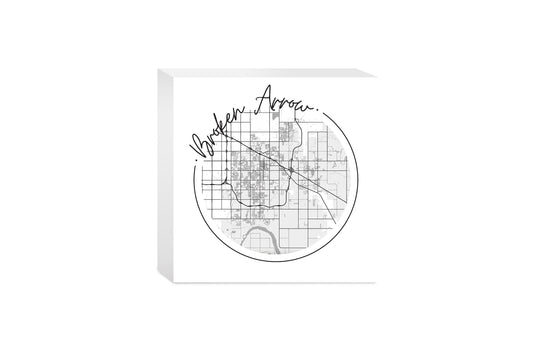 Modern Oklahoma Broken Arrow Map | Wood Block | Eaches | Min 4