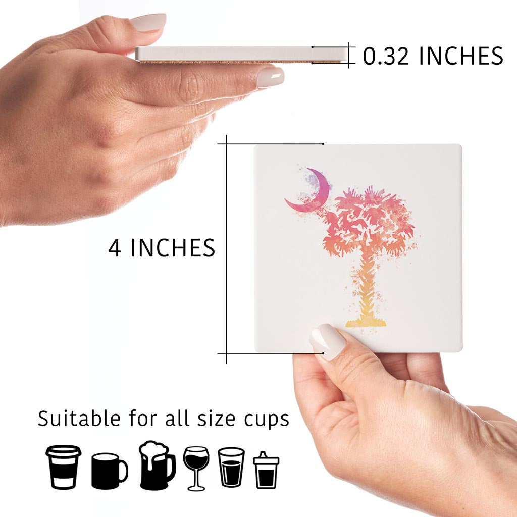 South Carolina Pink Water Color Palm Trees On White| Absorbent Coasters | Set of 4 | Min 2