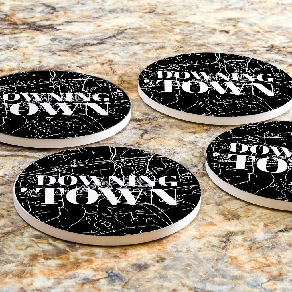 Minimalistic B&W Pennsylvania Downingtown Map | Absorbent Coasters | Set of 4 | Min 2