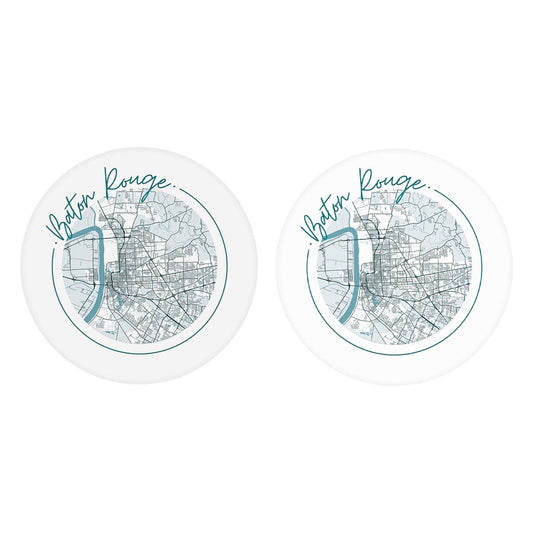 Blue White Baton Rouge Circle Map| Absorbent Car Coasters | Set of 2 | Min 4