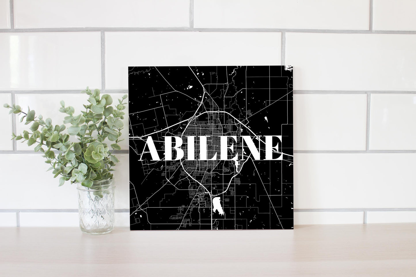 Minimalist B&W Texas Abilene Map | Wood Sign | Eaches | Min 2