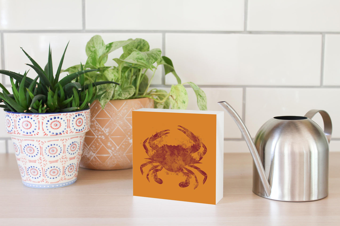 Louisiana Colorful Water Color Blue Crab | Wood Block | Eaches | Min 4
