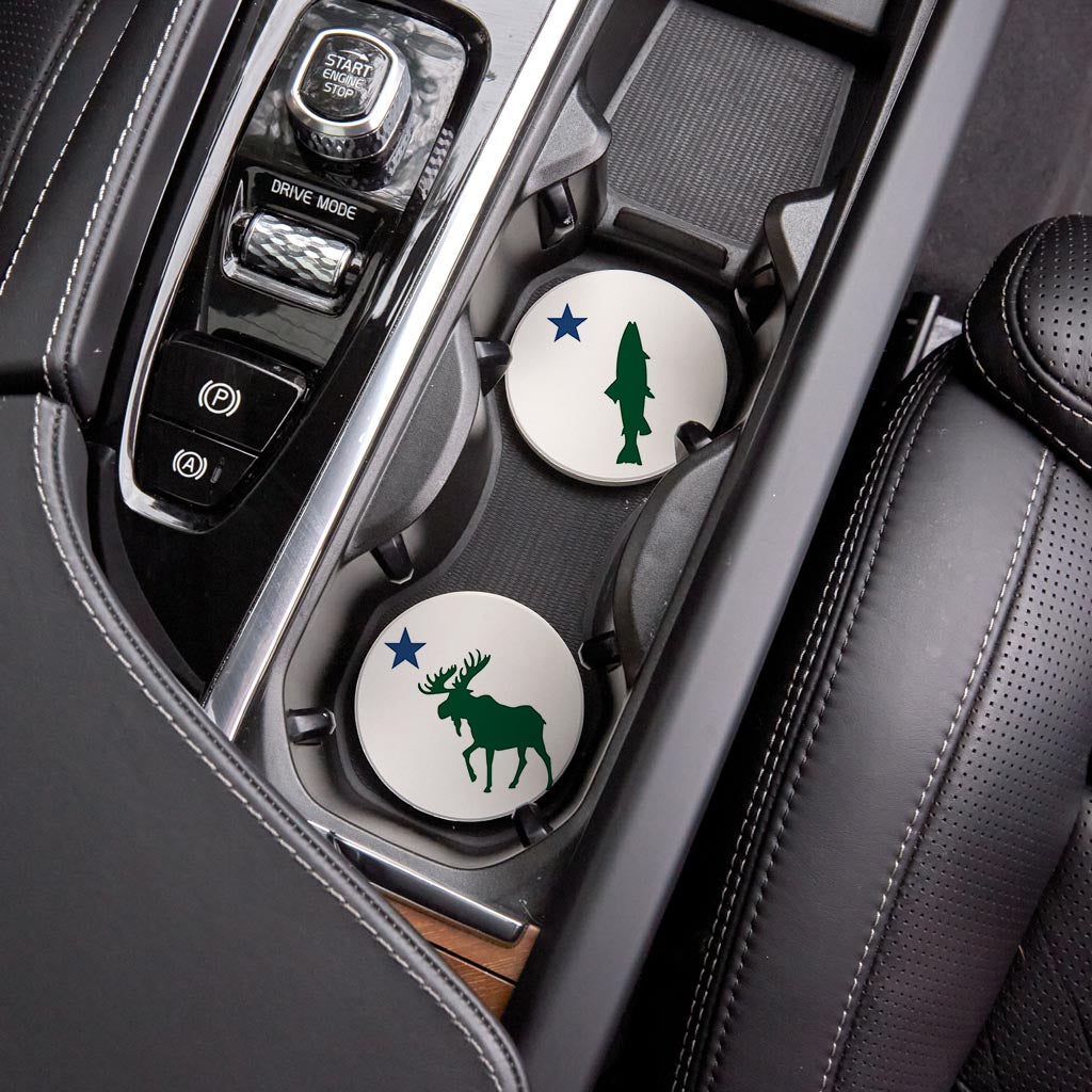 New England Star With Trout Moose| Absorbent Car Coasters | Set of 2 | Min 4