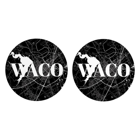 Minimalistic B&W Texas Waco Map | Absorbent Car Coasters | Set of 2 | Min 4