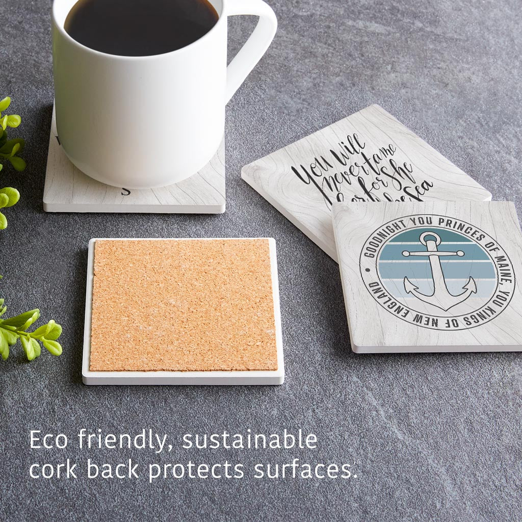 New England Sayings With Wood Grain | Absorbent Coasters | Set of 4 | Min 2