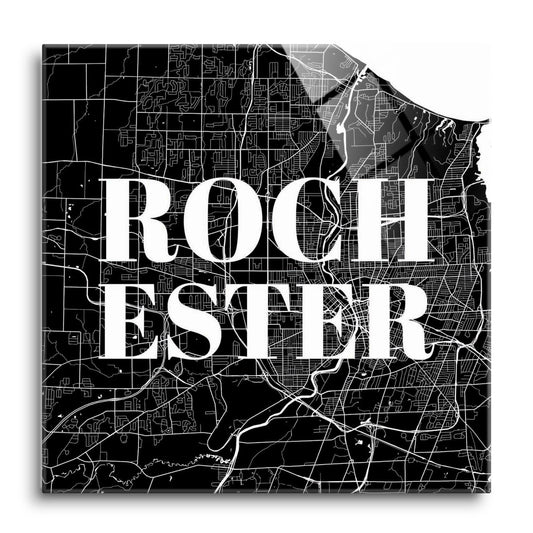 Minimalistic B&W New York Rochester Map | Hi-Def Glass Art | Eaches | Min 1