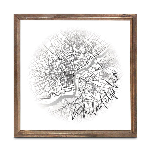 Minimalistic B&W Pennsylvania Philadelphia Circle Map | Wood Sign | Eaches | Min 1