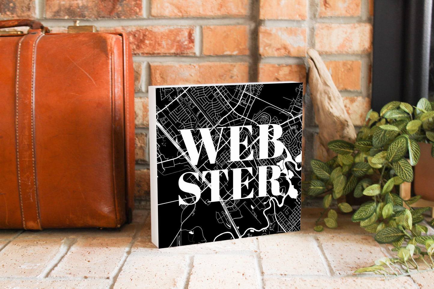 Minimalistic B&W Texas Webster Map | Wood Block | Eaches | Min 2