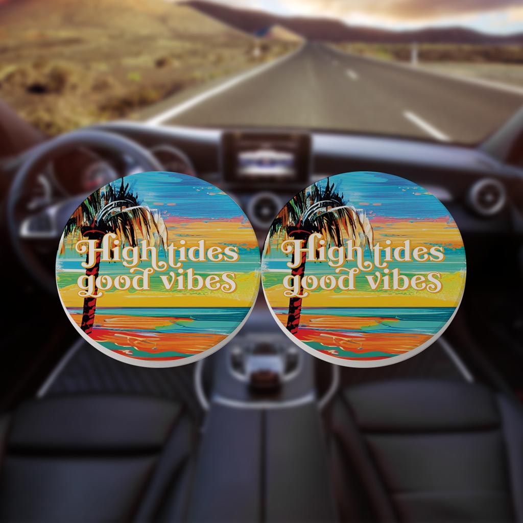 High Tides Good Vibes | Absorbent Car Coasters | Set of 2 | Min 4