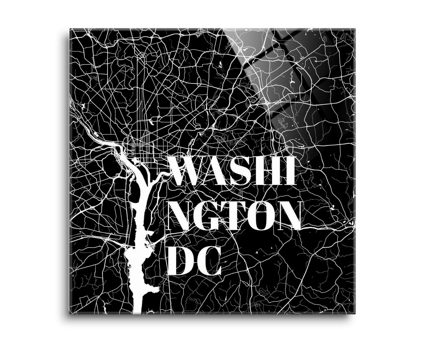 Minimalistic B&W Washington Dc Map | Hi-Def Glass Art | Eaches | Min 2