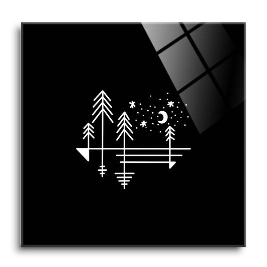 Minimalistic Tree Line Drawing On Black | Hi-Def Glass Art | Eaches | Min 1