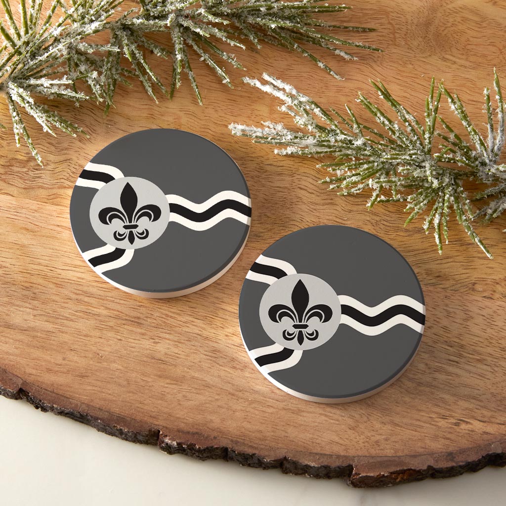 Minimalist B&W Missouri St Louis Flag | Absorbent Car Coasters | Set of 2 | Min 4