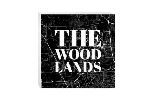 Minimalistic B&W Texas The Woodlands Map | Wood Block | Eaches | Min 2