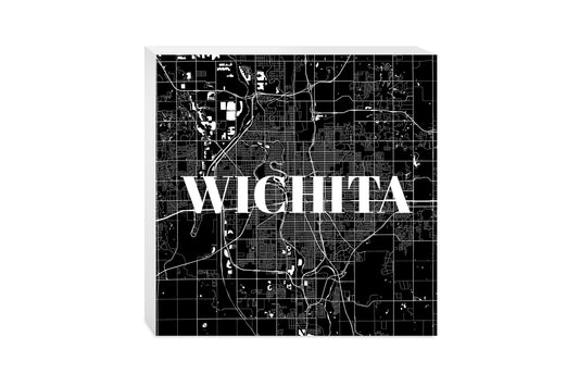 Minimalist B&W Kansas Wichita Map | Wood Block | Eaches | Min 2