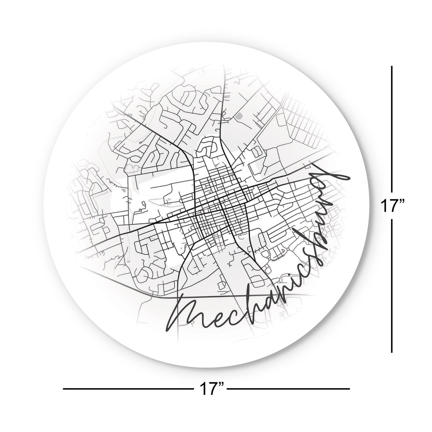 Minimalistic B&W Pennsylvania Mechanicsburg Circle Map | Wood Sign | Eaches | Min 1