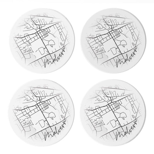 Minimalistic B&W Pennsylvania Malvern Circle Map | Absorbent Coasters | Set of 4 | Min 2