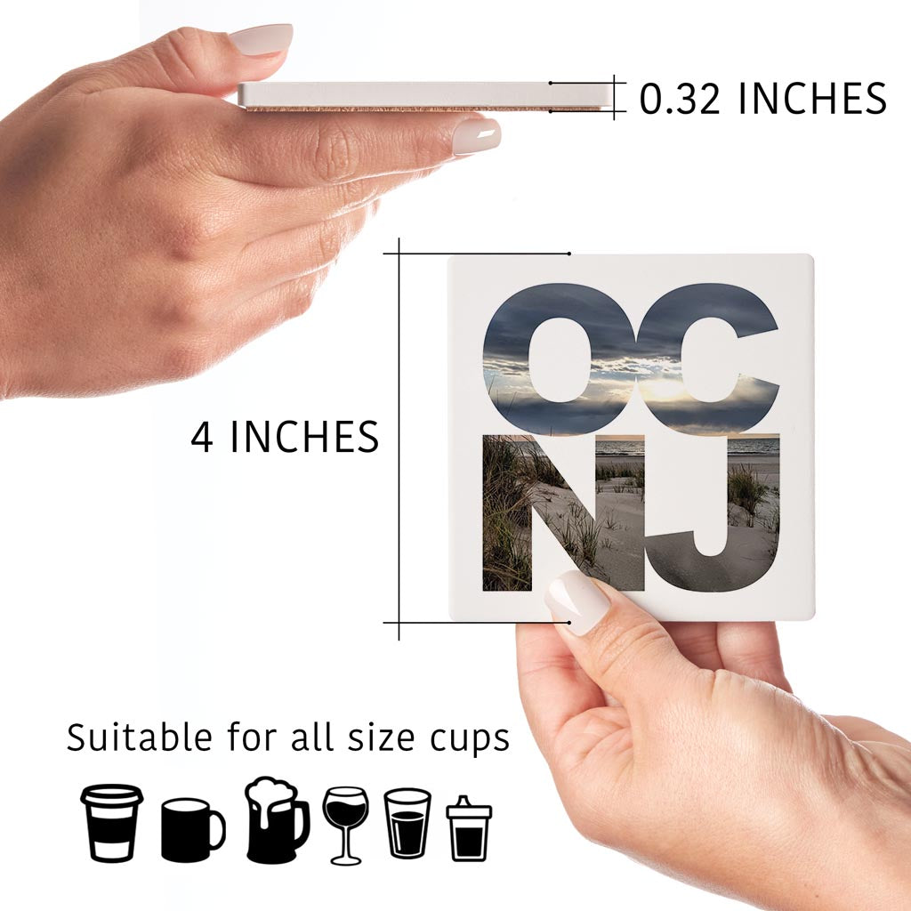 OCNJ Photo With Text | Absorbent Coasters | Set of 4 | Min 2