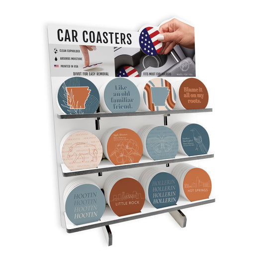 Modern Minimalist Arkansas Car Coaster Loaded Display POP Min of 1