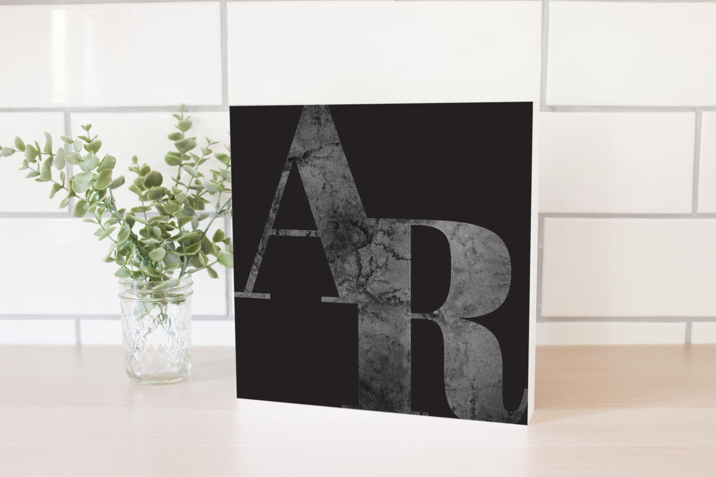 B&W Minimalist Arkansas Black Initials | Wood Block | Eaches | Min 2