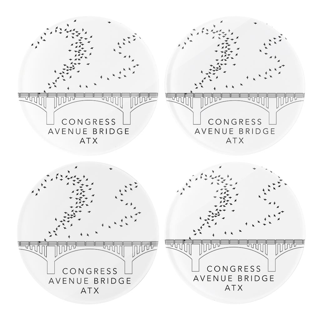 Minimalist B&W Texas Austin Congress Avenue Bridge | Hi-Def Glass Coasters | Set of 4 | Min 2