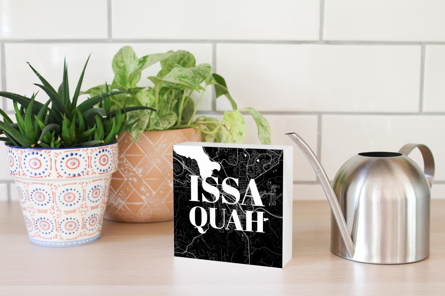 Minimalistic B&W Washington Issaquah Map | Wood Block | Eaches | Min 4