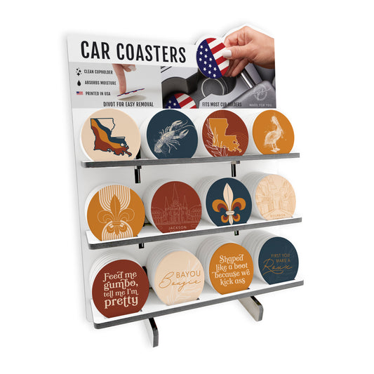 Modern Minimalist Louisiana Car Ceramic Coaster Loaded Display POP Min of 1