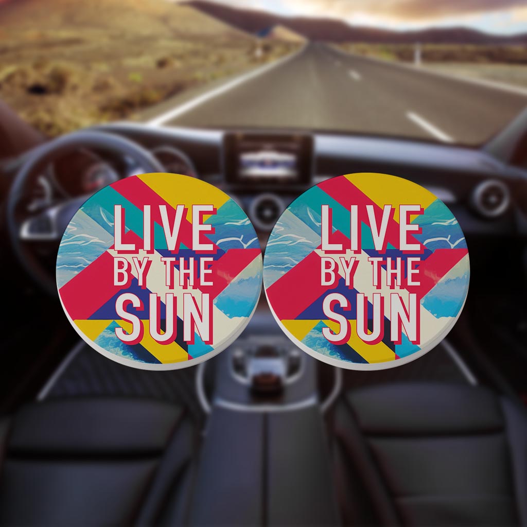 Live By The Sun | Absorbent Car Coasters | Set of 2 | Min 4