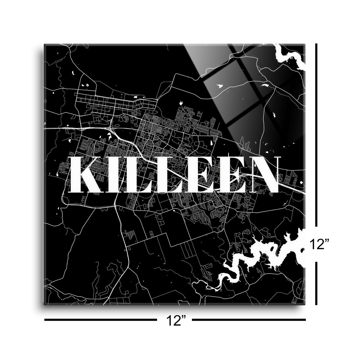 Minimalistic B&W Texas Killeen Map | Hi-Def Glass Art | Eaches | Min 1