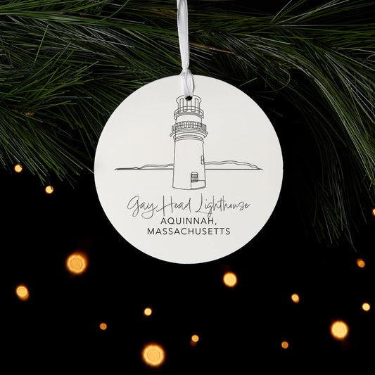 Cream Gay Head Lighthouse| Wood Ornament | Eaches | Min 6