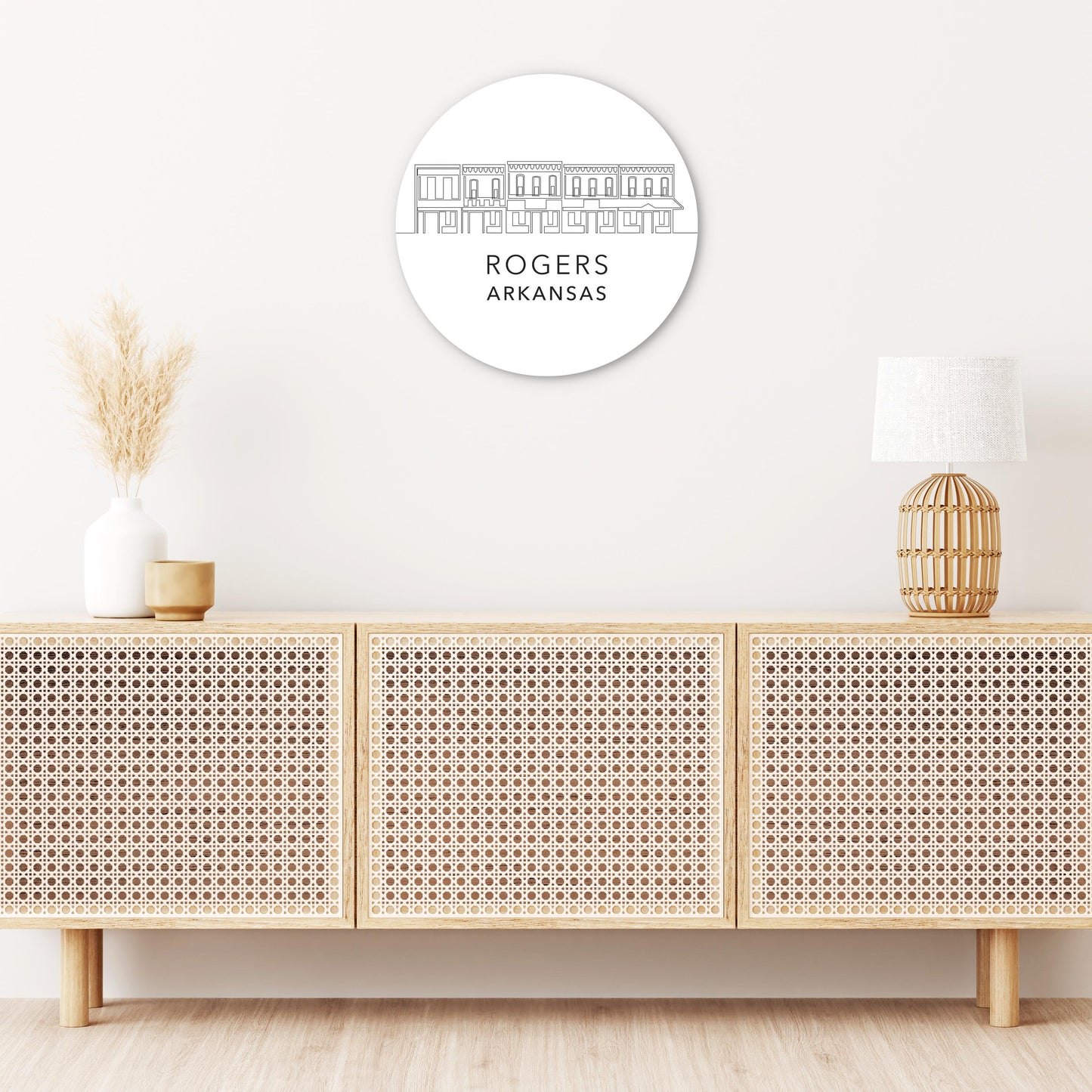 Minimalist B&W Arkansas Rogers Skyline | Wood Sign | Eaches | Min 1