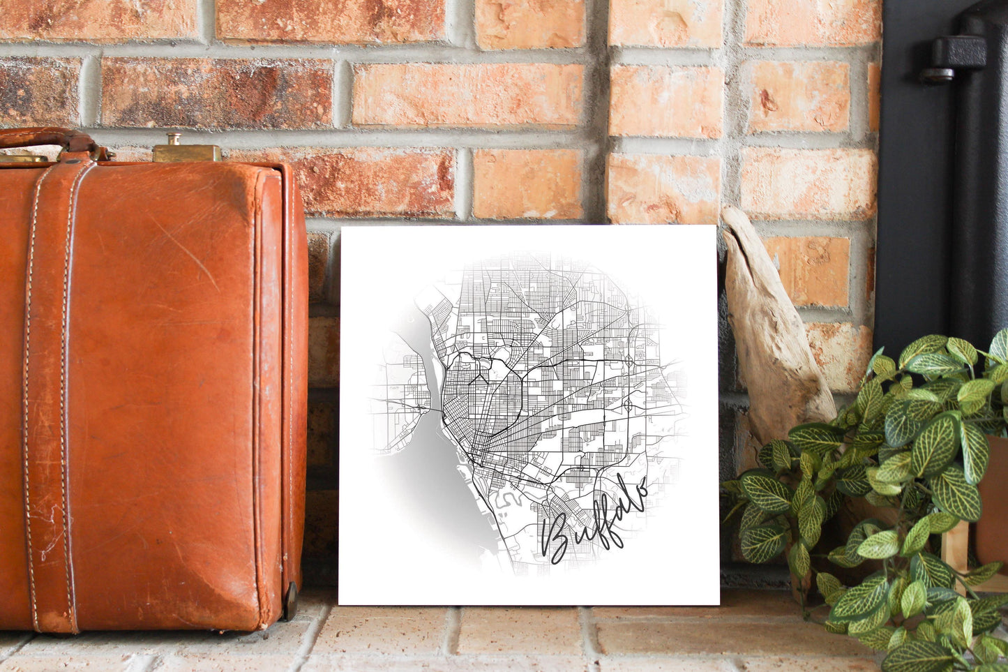 Minimalistic B&W New York Buffalo Faded Circle Map | Wood Sign | Eaches | Min 2